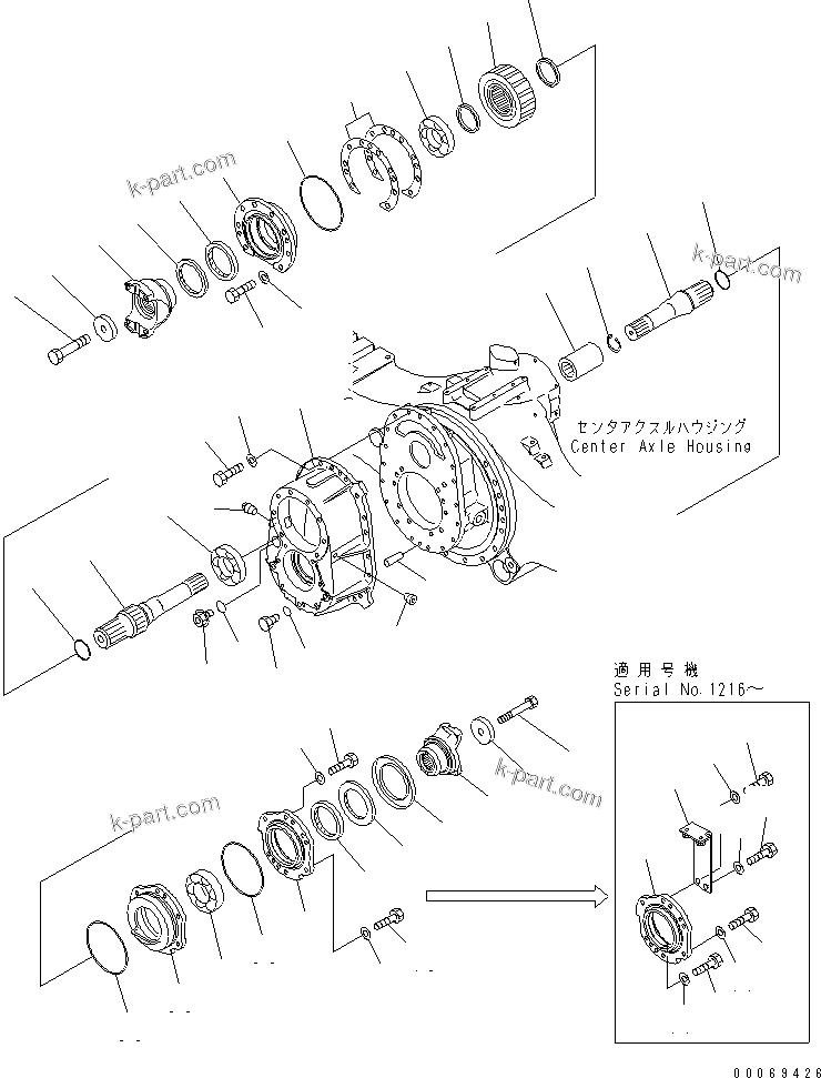 Komatsu parts book diagram for HM300-1 S/N 1001-UP: CENTER AXLE (TRANSFER)