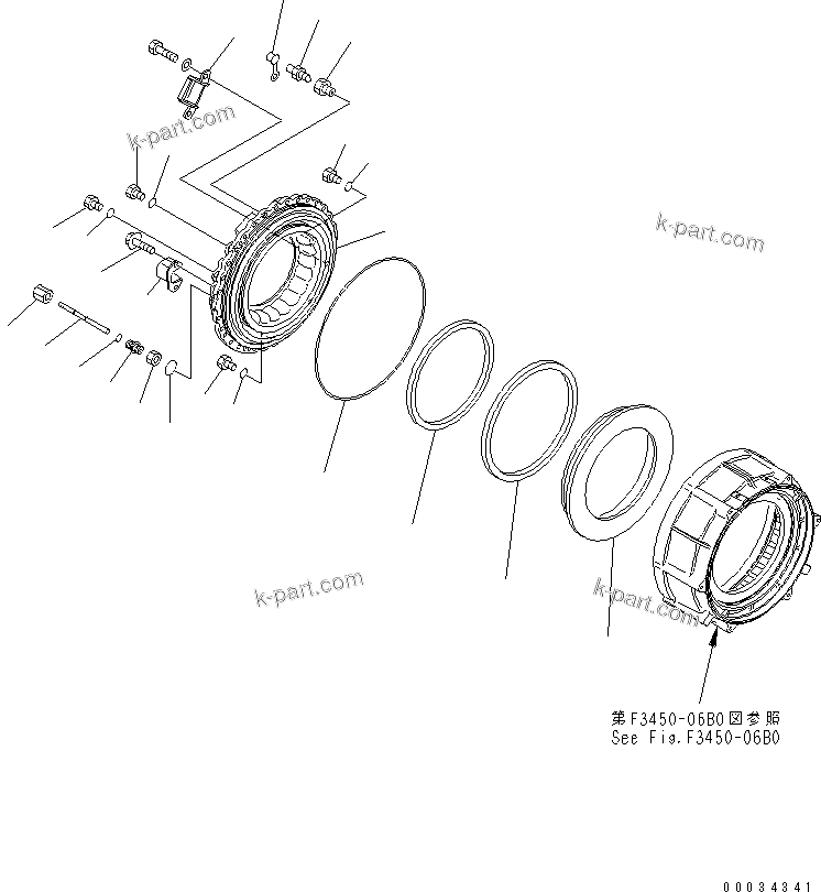 Komatsu parts book diagram for HM300-1 S/N 1001-UP: CENTER AXLE (L.H.) (BRAKE CYLINDER) (SERVICE PARTS)