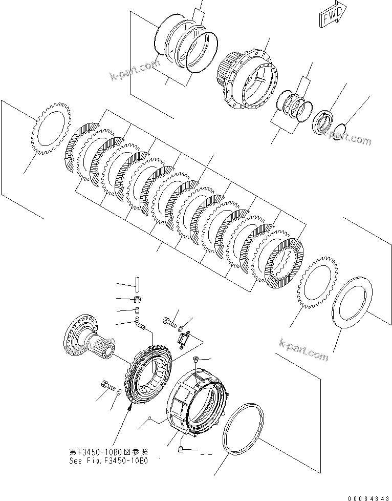 Komatsu parts book diagram for HM300-1 S/N 1001-UP: CENTER AXLE (R.H.) (HUB) (SERVICE PARTS)
