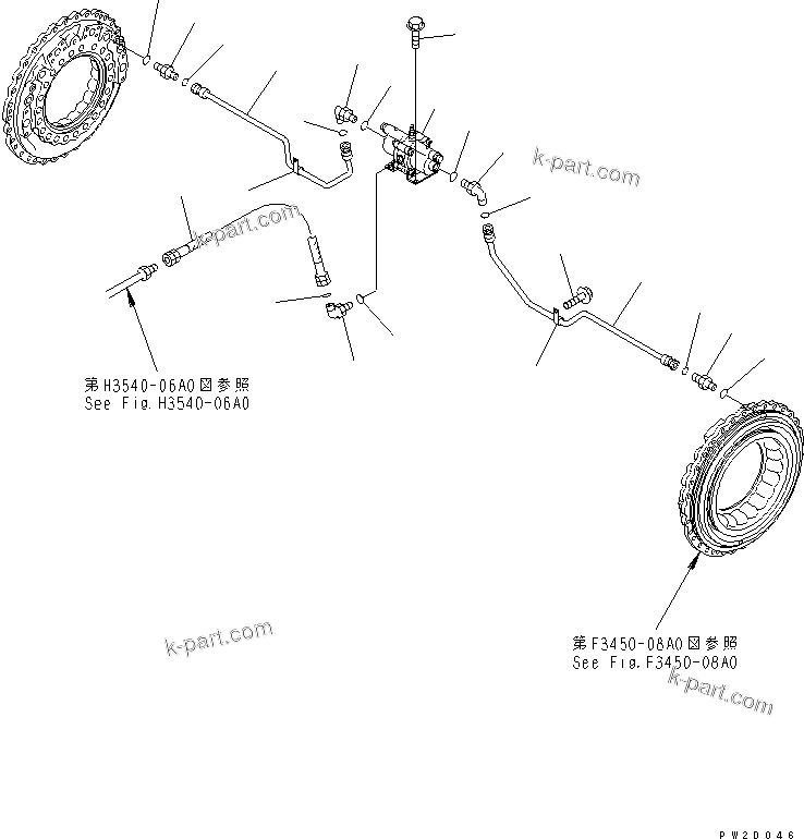 Komatsu parts book diagram for HM300-1 S/N 1001-UP: CENTER BRAKE PIPING