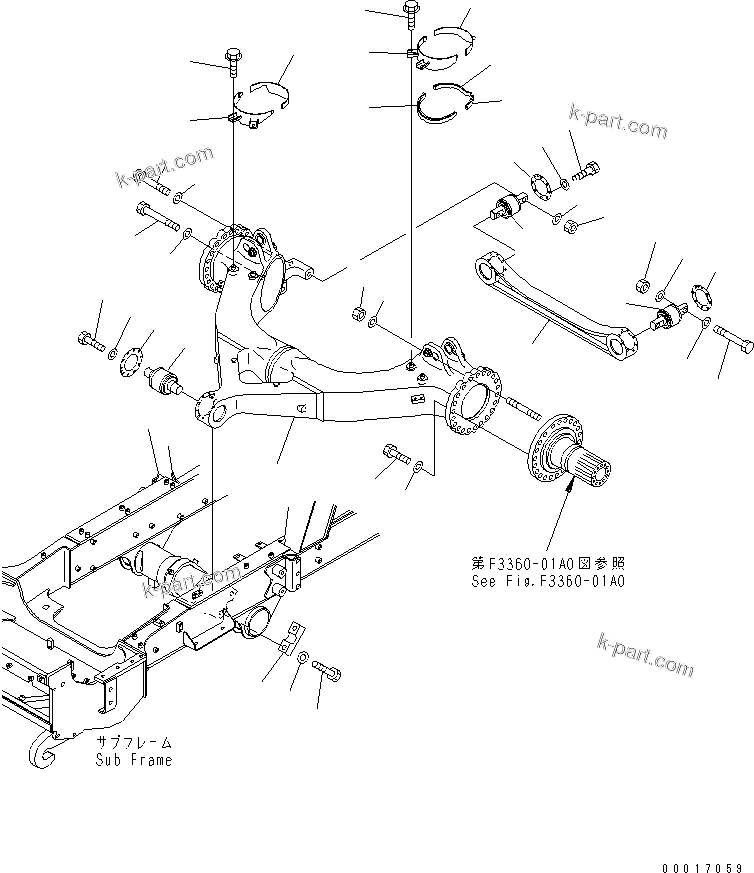 Komatsu parts book diagram for HM300-1 S/N 1001-UP: FRONT AXLE SUPPORT