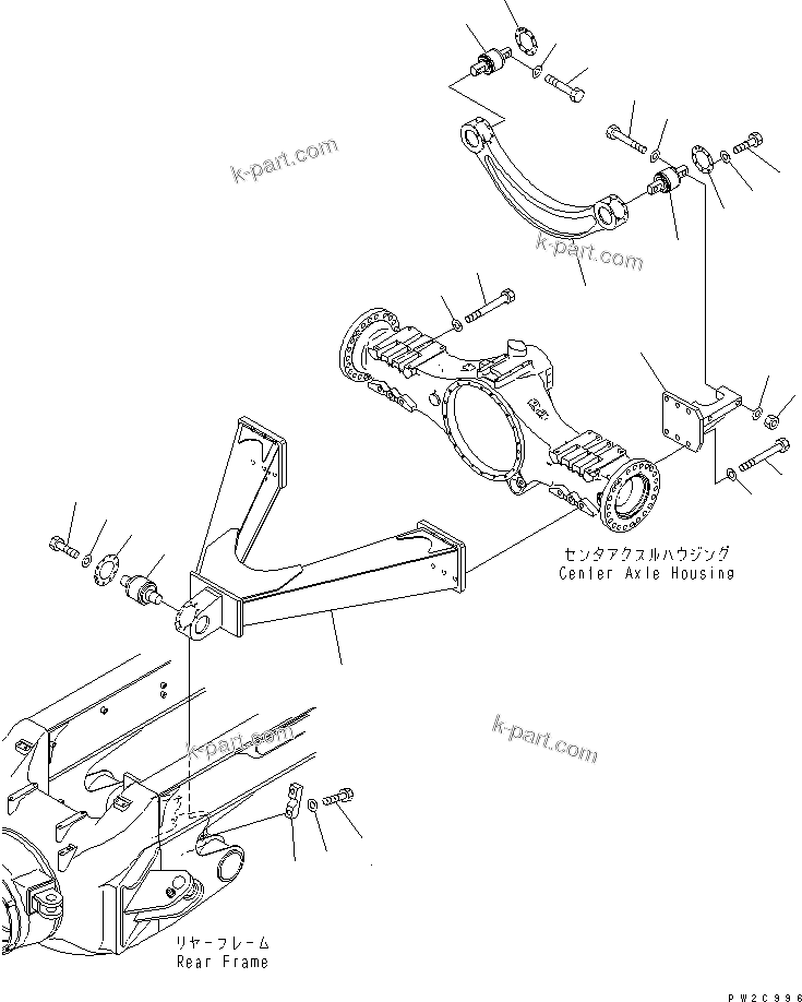 Komatsu parts book diagram for HM300-1 S/N 1001-UP: CENTER AXLE SUPPORT