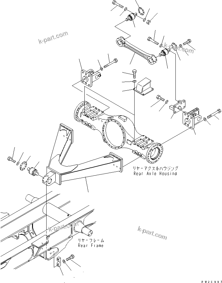 Komatsu parts book diagram for HM300-1 S/N 1001-UP: REAR AXLE SUPPORT