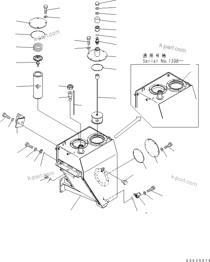 Komatsu parts book diagram for HM300-1 S/N 1001-UP: HYDRAULIC TANK ASS'Y (TANK)(#1173-)