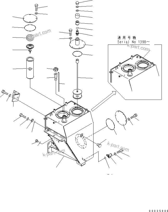 Komatsu parts book diagram for HM300-1 S/N 1001-UP: HYDRAULIC TANK ASS'Y (TANK) (FOR SAND PROTECT)(#1173-)