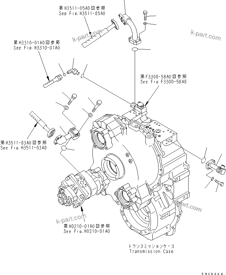 Komatsu parts book diagram for HM300-1 S/N 1001-UP: HYDRAULIC PIPING (TRANSMISSION LINE ? 1/2)