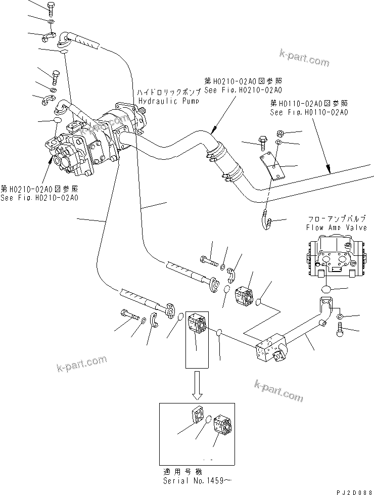 Komatsu parts book diagram for HM300-1 S/N 1001-UP: HYDRAULIC PIPING (PUMP TO VALVE)