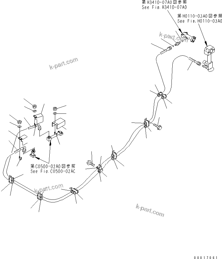 Komatsu parts book diagram for HM300-1 S/N 1001-UP: HYDRAULIC PIPING (OIL COOLER LINE)(#1001-1127)