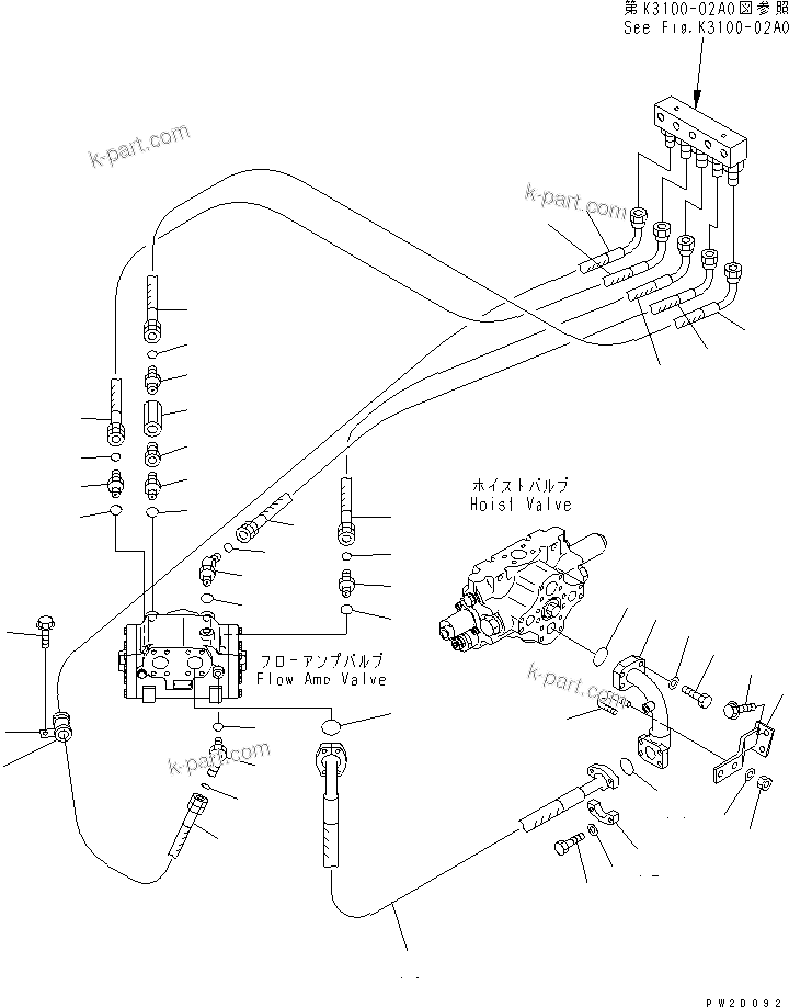 Komatsu parts book diagram for HM300-1 S/N 1001-UP: HYDRAULIC PIPING (STEERING CYLINDER LINE ? 1/2)(#1001-1015)