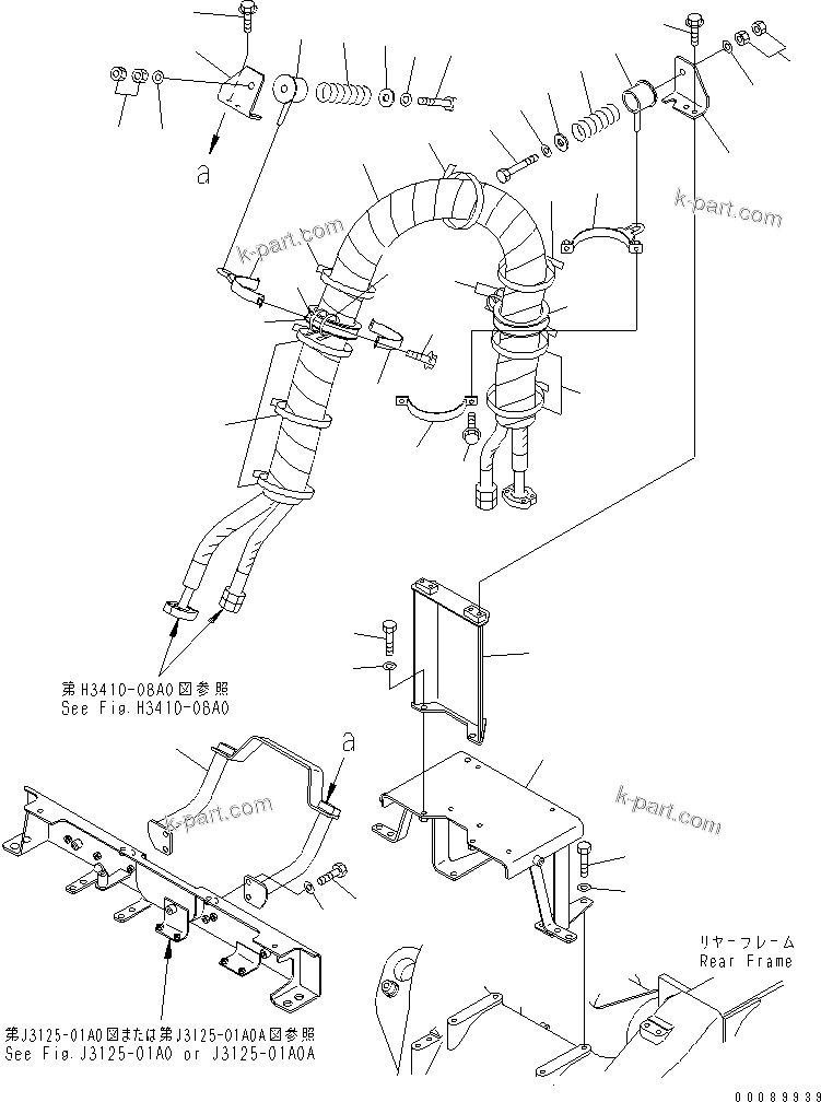 Komatsu parts book diagram for HM300-1 S/N 1001-UP: HYDRAULIC PIPING (PIPING MOUNTING PARTS) (BODY HEATING LESS)(#1593-)
