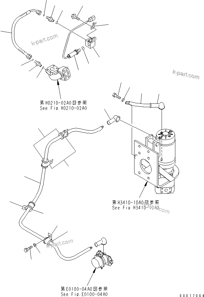 Komatsu parts book diagram for HM300-1 S/N 1001-UP: HYDRAULIC PIPING (EMERGENCY STEERING ELECTRICAL)(#1001-1458)