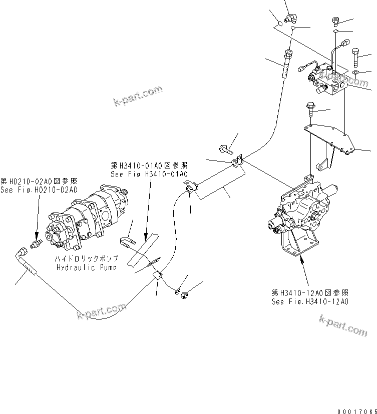 Komatsu parts book diagram for HM300-1 S/N 1001-UP: HYDRAULIC PIPING (E.P.C. VALVE LINE ? 1/2)