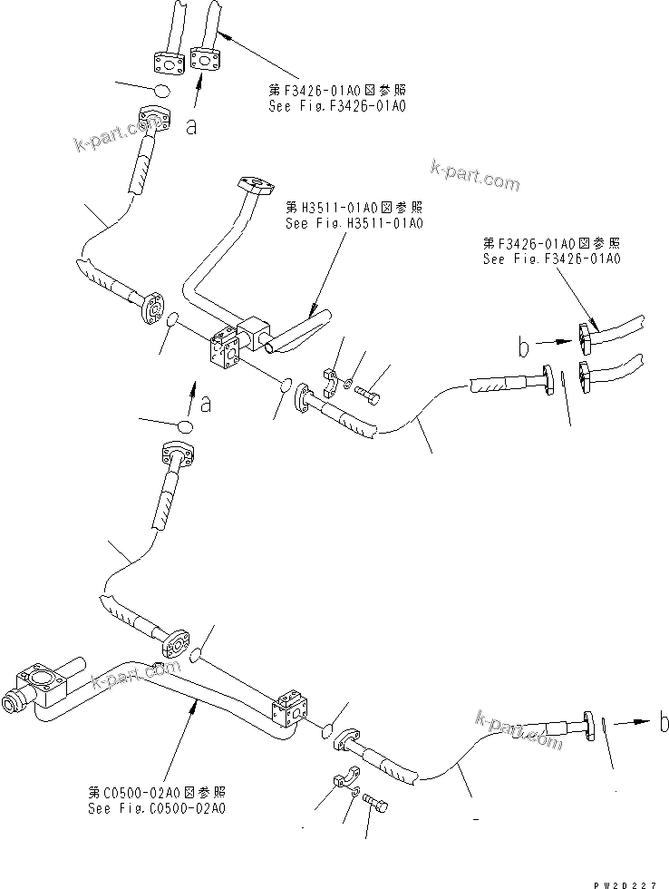 Komatsu parts book diagram for HM300-1 S/N 1001-UP: BRAKE COOLING PIPING (TRANSMISSION TO FRONT AXLE ? 2/2)