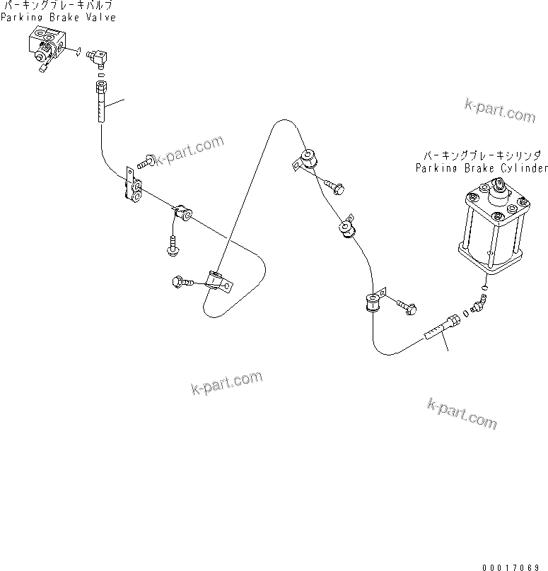 Komatsu parts book diagram for HM300-1 S/N 1001-UP: BRAKE PIPING (PARKING VALVE TO PARKING BRAKE CYLINDER HOSE)