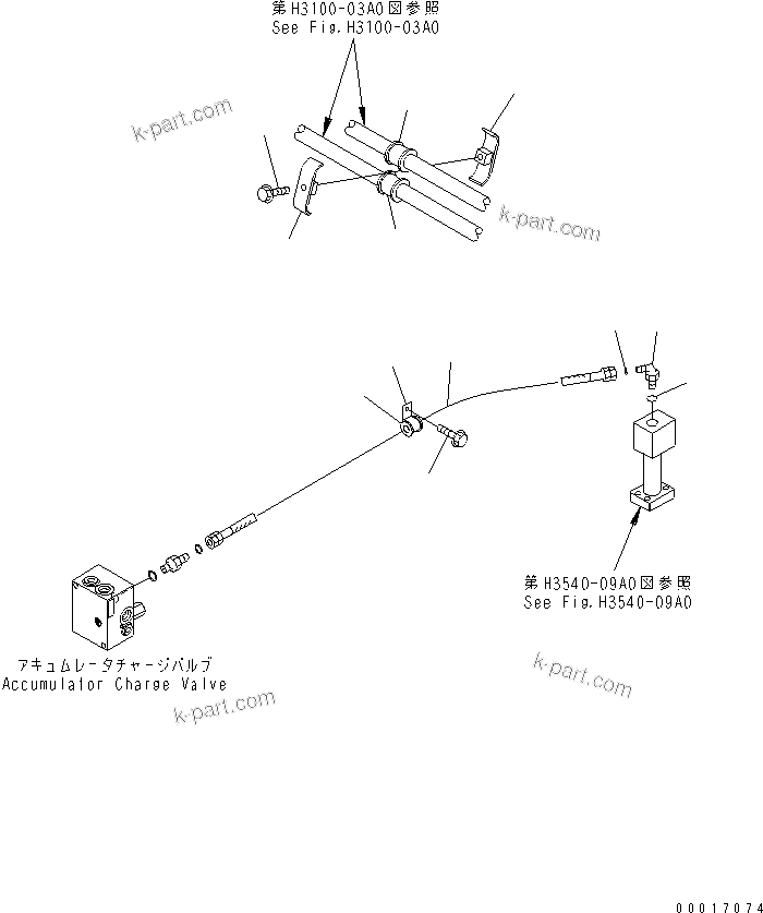 Komatsu parts book diagram for HM300-1 S/N 1001-UP: BRAKE PIPING (RETURN LINE ? FOR AND CHARGE VALVE)