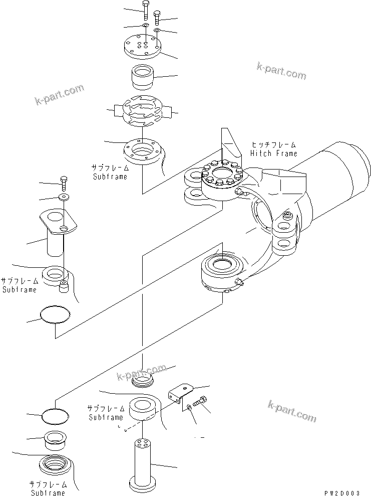 Komatsu parts book diagram for HM300-1 S/N 1001-UP: HINGE PIN (FOR HITCH FRAME)