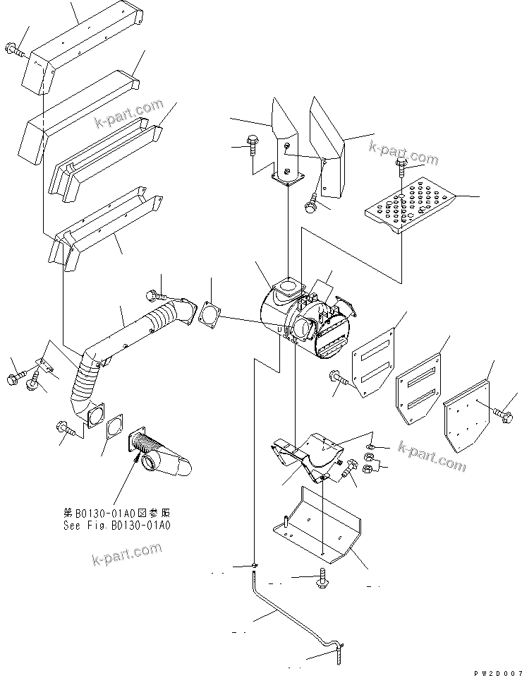 Komatsu parts book diagram for HM300-1 S/N 1001-UP: EXHAUST PIPING(#1001-1172)
