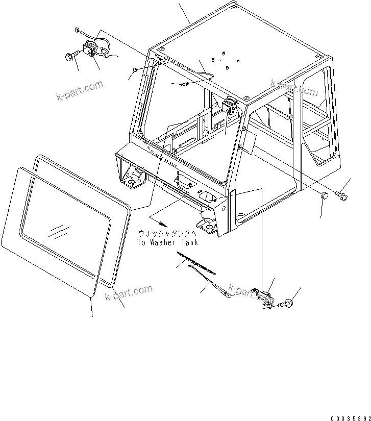 Komatsu parts book diagram for HM300-1 S/N 1001-UP: CAB SUB ASS'Y (OPERATOR'S CAB) (CAB AND FRONT PARTS) (WITHOUT RADIO)(#1016-)
