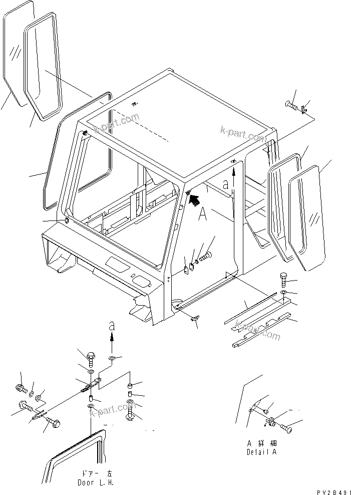 Komatsu parts book diagram for HM300-1 S/N 1001-UP: CAB SUB ASS'Y (OPERATOR'S CAB) (SIDE PARTS)(#1016-)