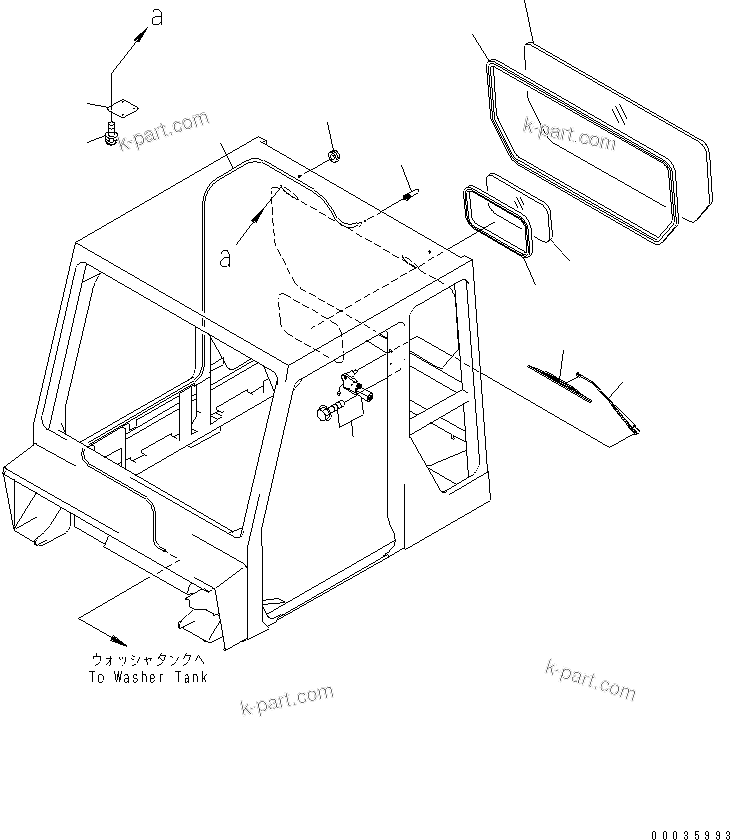 Komatsu parts book diagram for HM300-1 S/N 1001-UP: CAB SUB ASS'Y (OPERATOR'S CAB) (REAR PARTS) (WITHOUT RADIO)(#1016-)