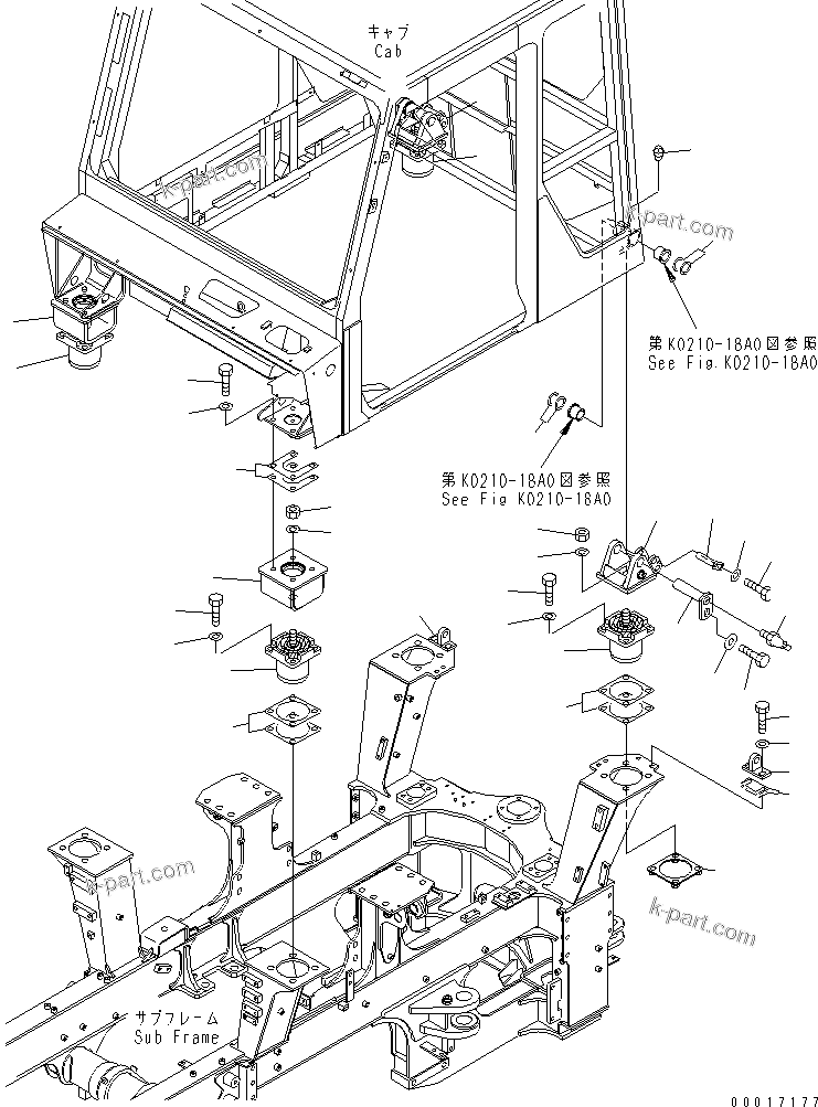 Komatsu parts book diagram for HM300-1 S/N 1001-UP: CAB MOUNTING PARTS