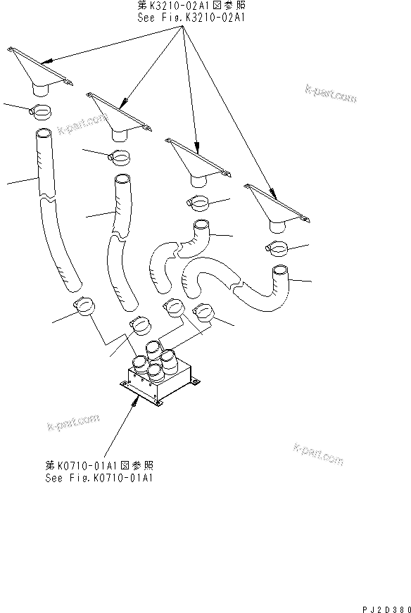 Komatsu parts book diagram for HM300-1 S/N 1001-UP: AIR CONDITIONER (CAR HEATER) (HEATER PIPING)