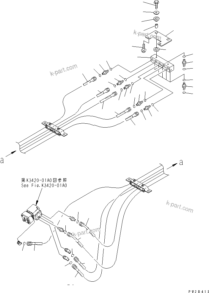 Komatsu parts book diagram for HM300-1 S/N 1001-UP: FLOOR (STEERING VALVE PIPING)(#1001-1015)
