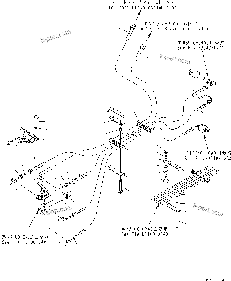 Komatsu parts book diagram for HM300-1 S/N 1001-UP: FLOOR (BRAKE VALVE PIPING)(#1001-1015)