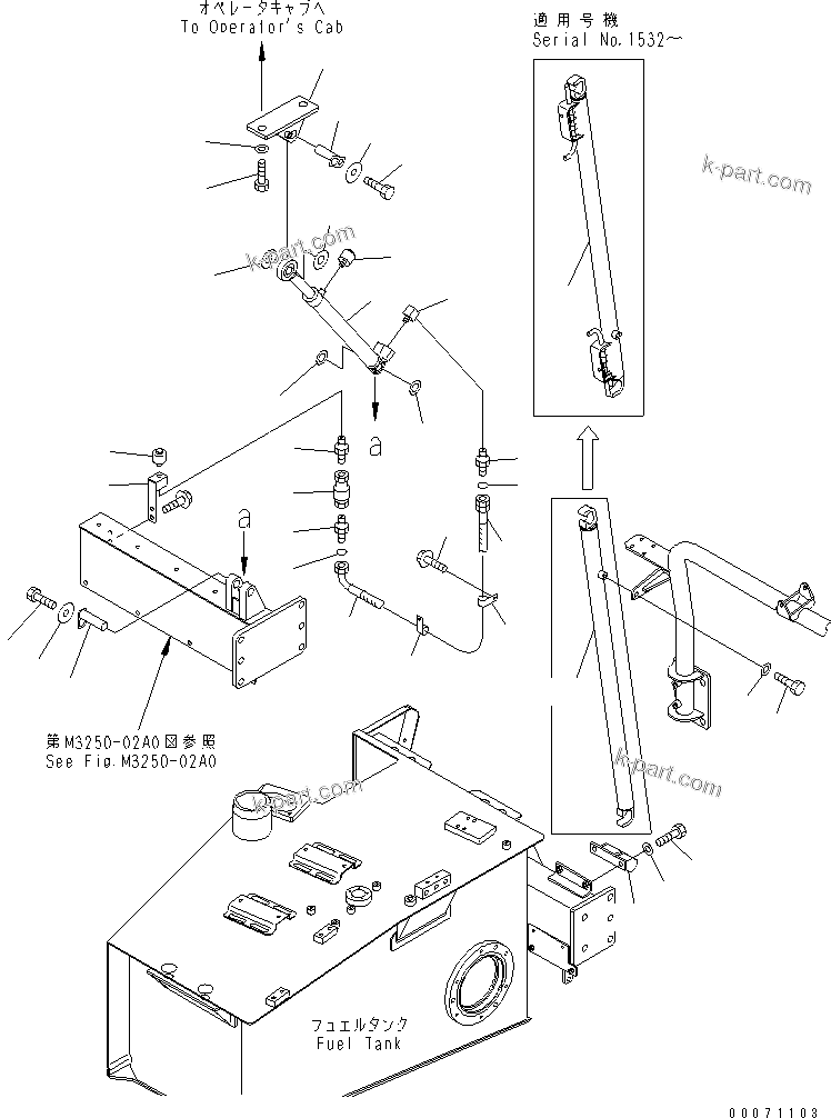 Komatsu parts book diagram for HM300-1 S/N 1001-UP: CAB TILT CYLINDER AND RELATED PARTS(#1219-)