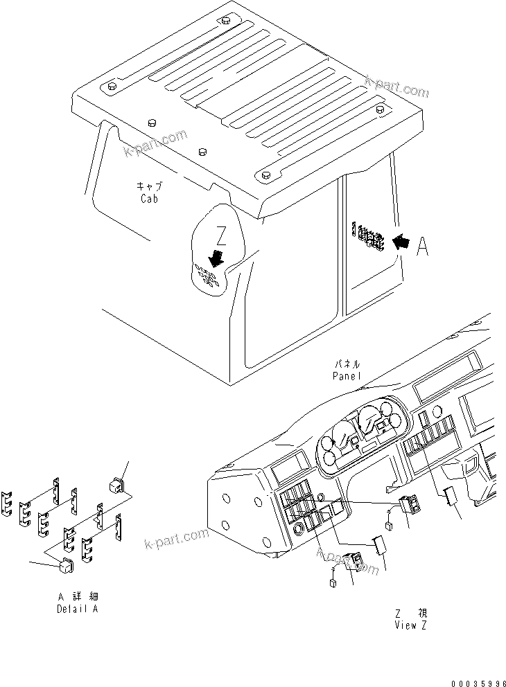 Komatsu parts book diagram for HM300-1 S/N 1001-UP: CAB ELECTRICAL (WITH SIDE LAMP AND BEACON LAMP)(#1016-)