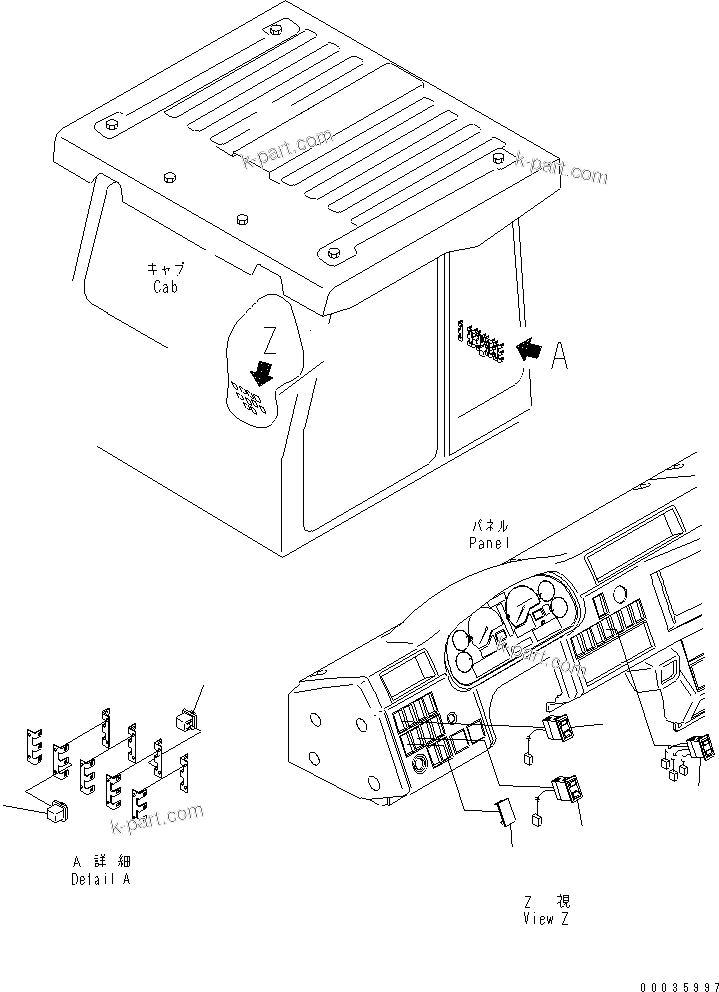 Komatsu parts book diagram for HM300-1 S/N 1001-UP: CAB ELECTRICAL (WITH EXHAUST BRAKE ? SIDE LAMP AND FOG LAMP)(#1016-)