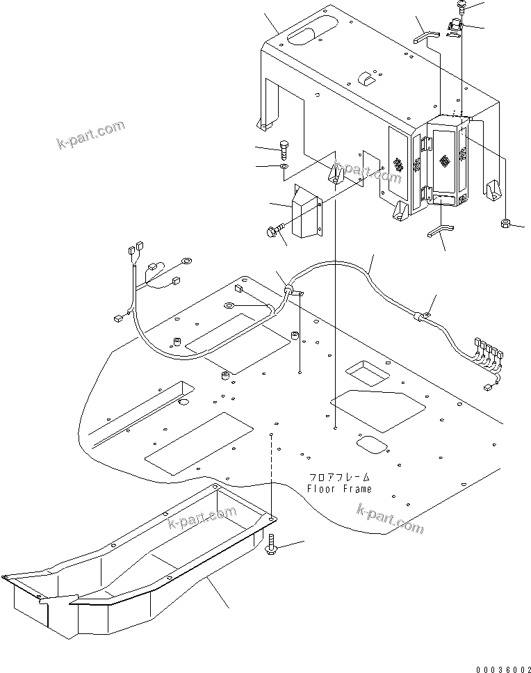Komatsu parts book diagram for HM300-1 S/N 1001-UP: FLOOR SUB ASS'Y (AIR CONDITIONER) (HARNESS AND REAR COVER)(#1016-)