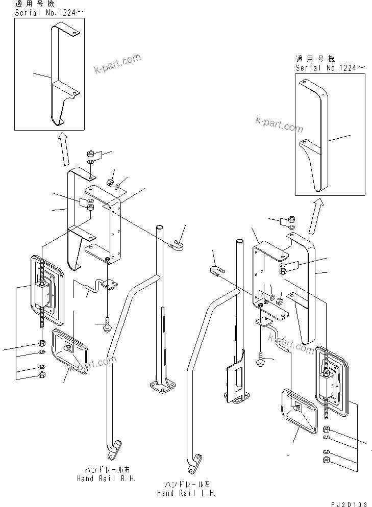 Komatsu parts book diagram for HM300-1 S/N 1001-UP: SIDE MIRROR (WITH ADDITIONAL SIDE MIRROR)(#1001-1172)