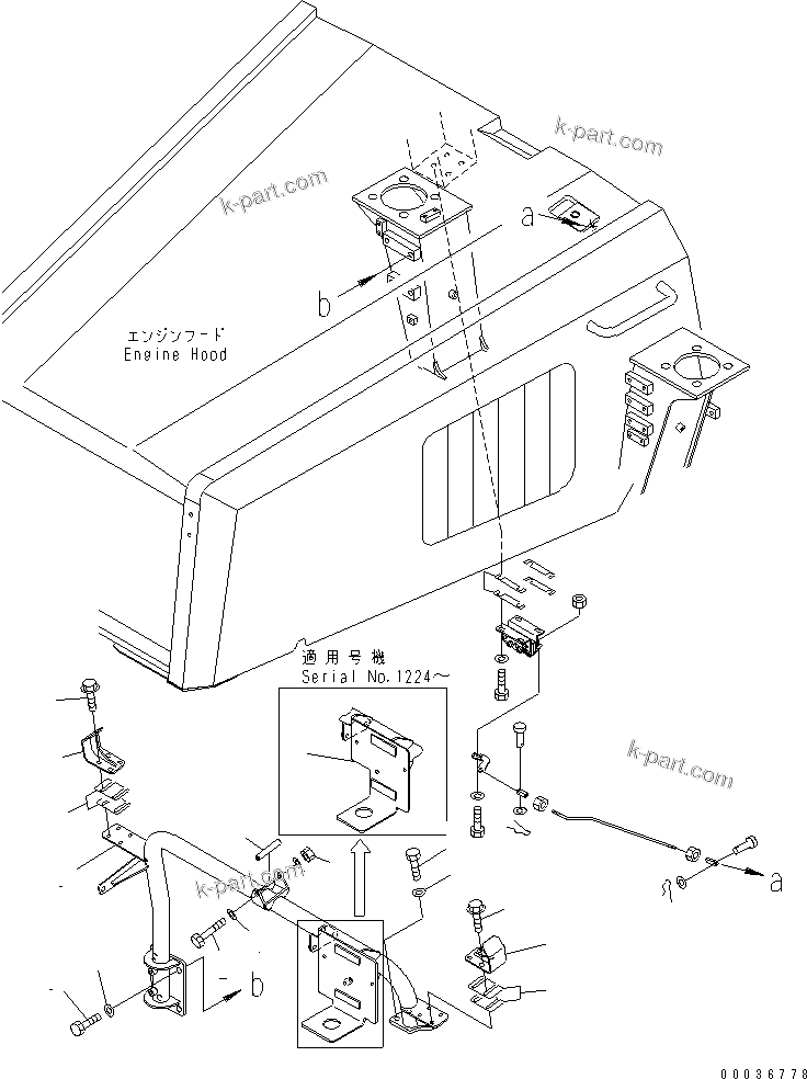 Komatsu parts book diagram for HM300-1 S/N 1001-UP: ENGINE HOOD RELATED PARTS (2/2)(#1173-)