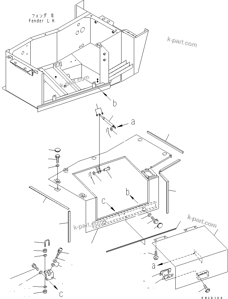 Komatsu parts book diagram for HM300-1 S/N 1001-UP: LOWER FENDER ? L.H. (2/2)(#1001-1172)