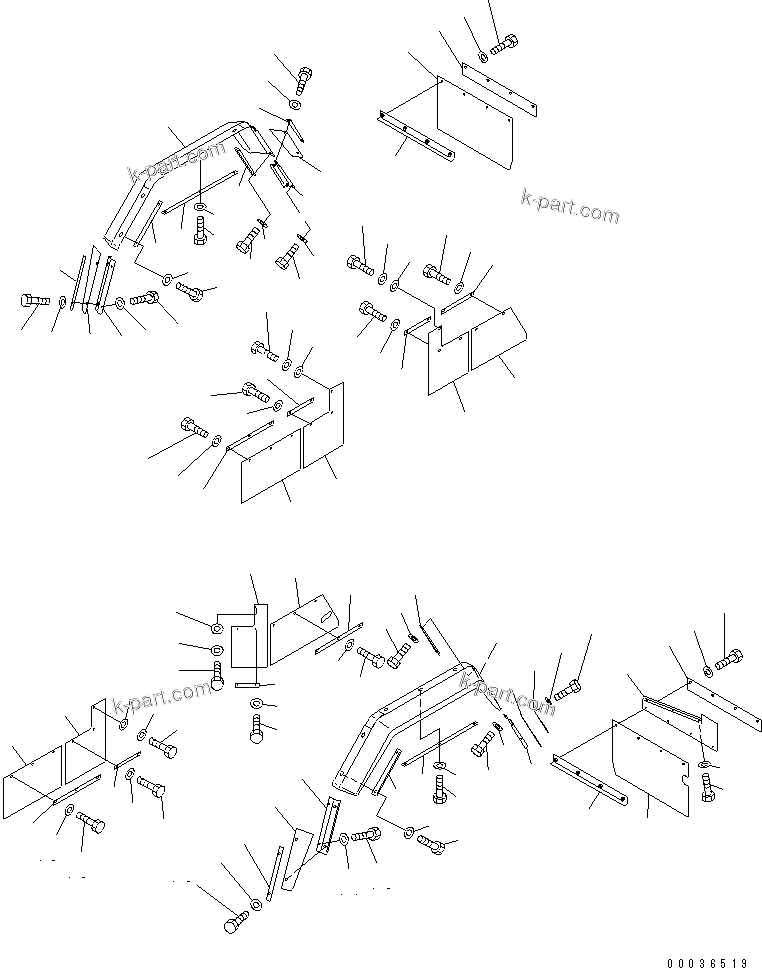 Komatsu parts book diagram for HM300-1 S/N 1001-UP: MUD GUARD(#1053-1380)