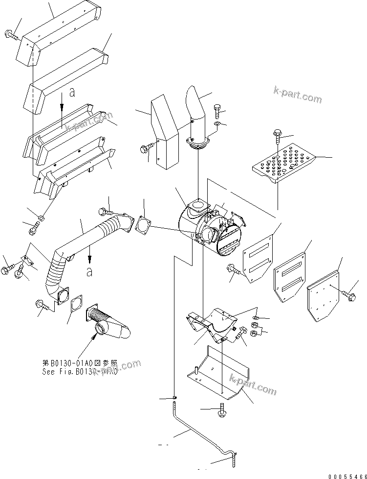 Komatsu parts book diagram for HM300-1 S/N 1001-UP: FENDER SUB ASS'Y (R.H.) (EXHAUST PIPING)(#1363-.)