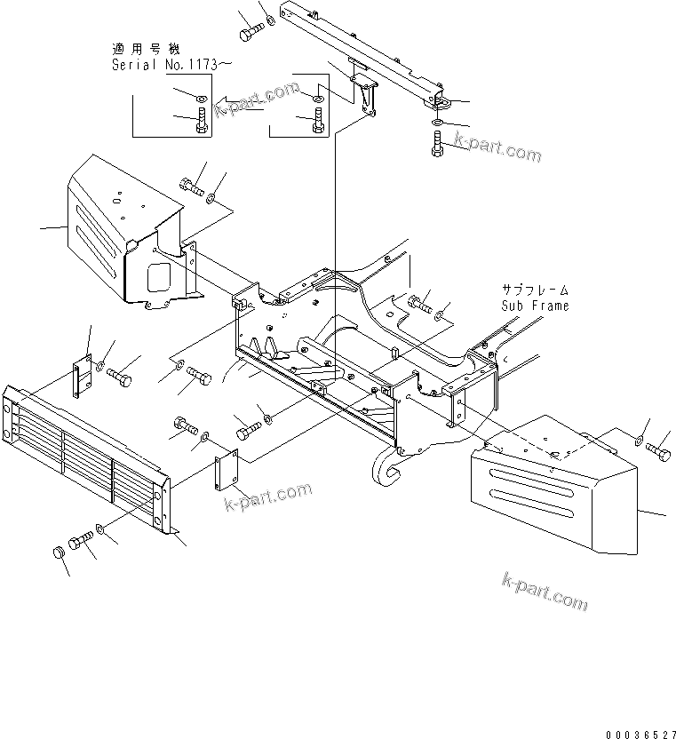 Komatsu parts book diagram for HM300-1 S/N 1001-UP: FRONT FRAME (BUMPER)(#1001-1408)