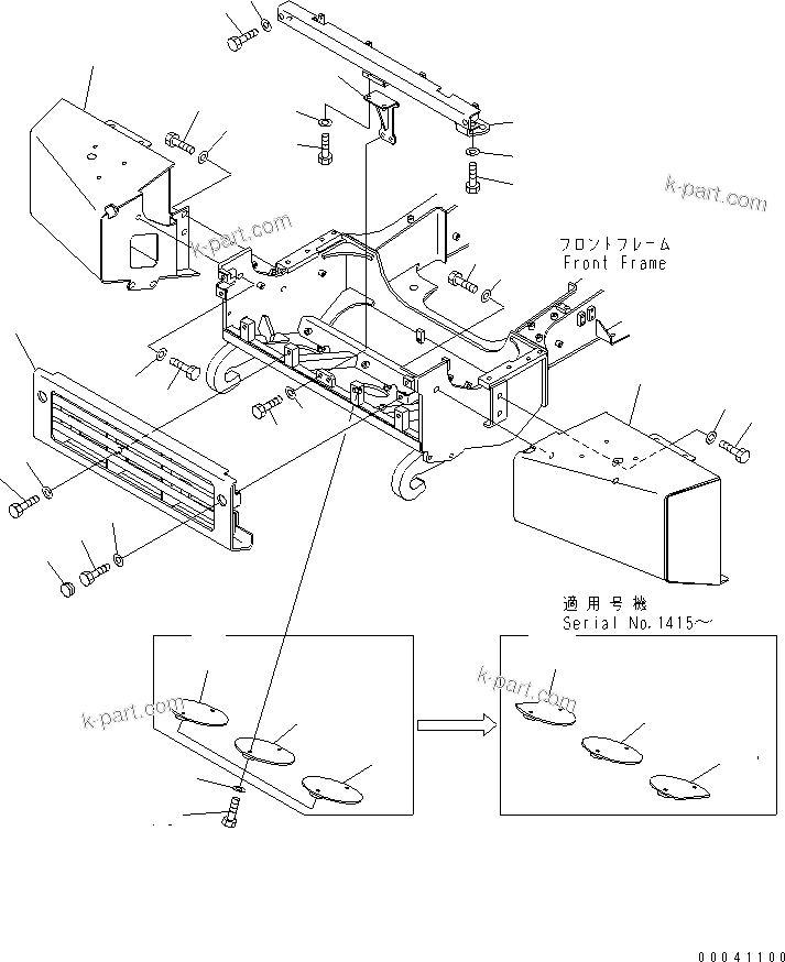 Komatsu parts book diagram for HM300-1 S/N 1001-UP: FRONT FRAME (BUMPER)(#1409-)