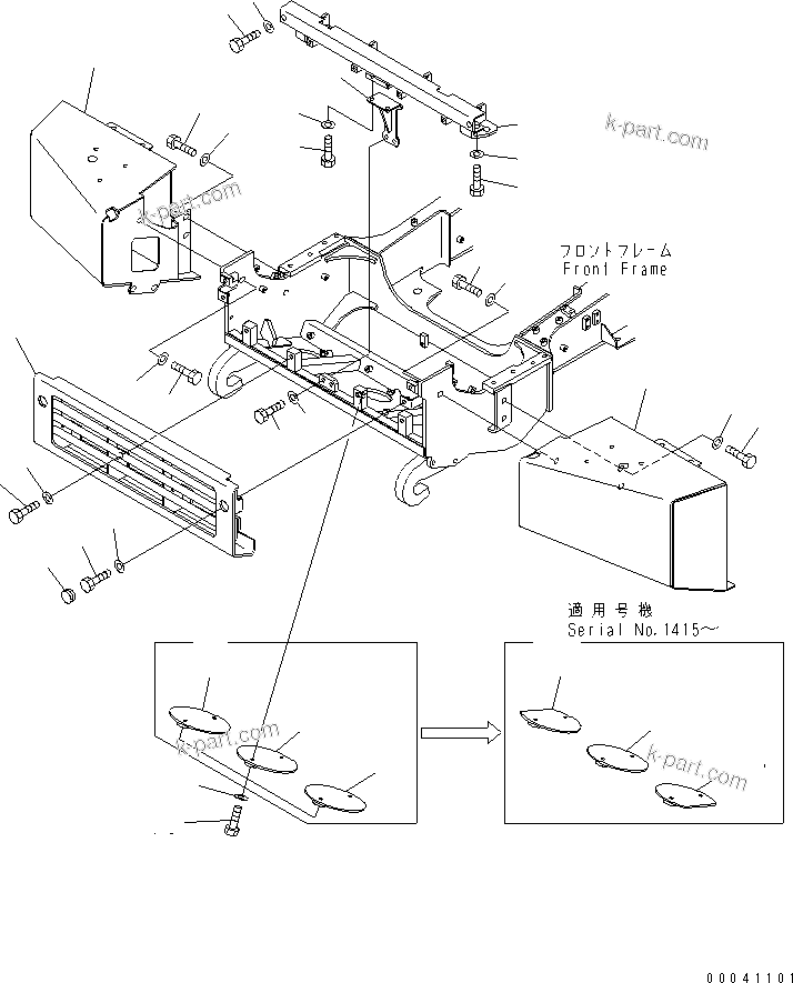 Komatsu parts book diagram for HM300-1 S/N 1001-UP: FRONT FRAME (BUMPER) (FOR SAND PROTECT)(#1409-)