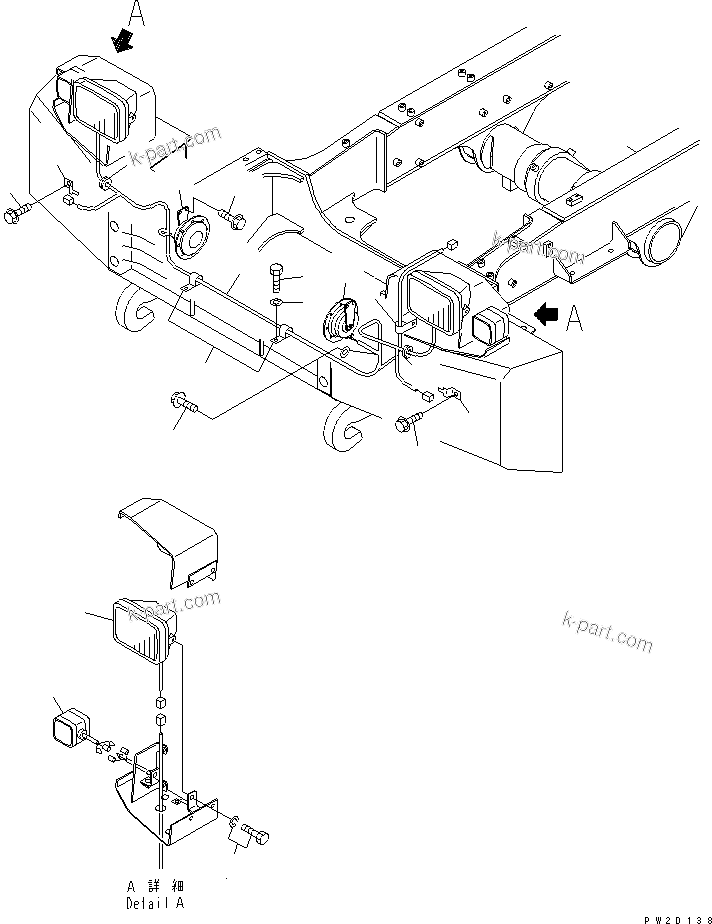 Komatsu parts book diagram for HM300-1 S/N 1001-UP: HEAD LAMP AND HARNESS