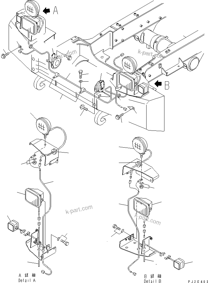 Komatsu parts book diagram for HM300-1 S/N 1001-UP: HEAD LAMP AND HARNESS (WITH FOG LAMP)