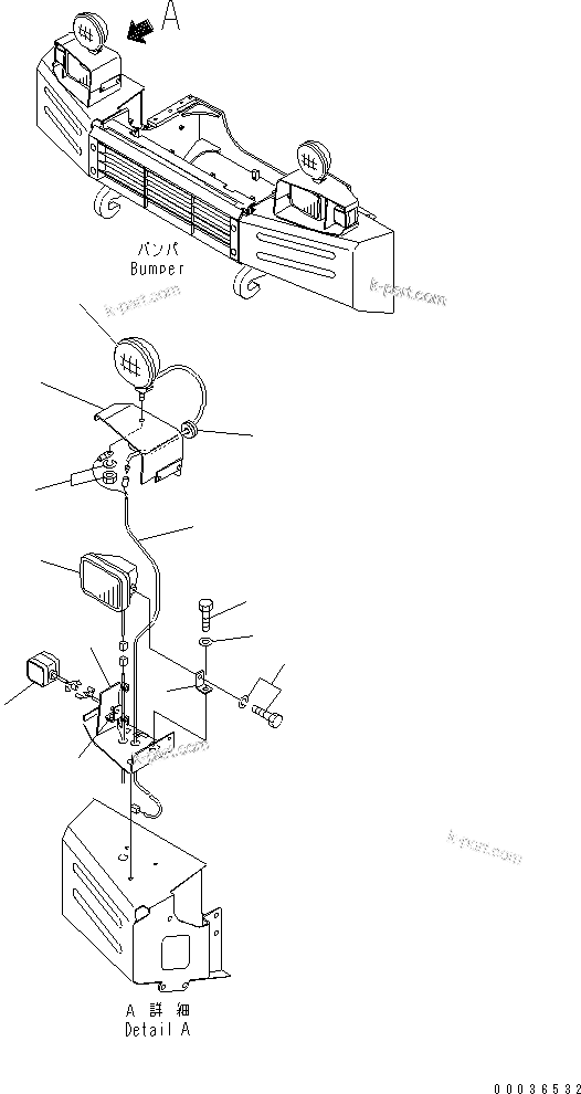 Komatsu parts book diagram for HM300-1 S/N 1001-UP: HEAD LAMP SUB ASS'Y (R.H.) (WITH FOG LAMP)(#1173-)