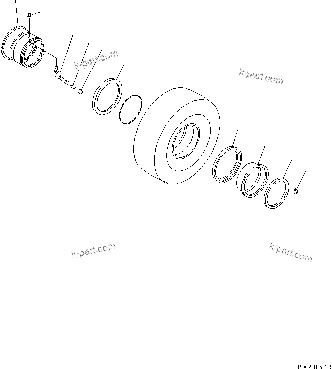 Komatsu parts book diagram for HM300-1 S/N 1001-UP: RIM (19.5-25WTB)