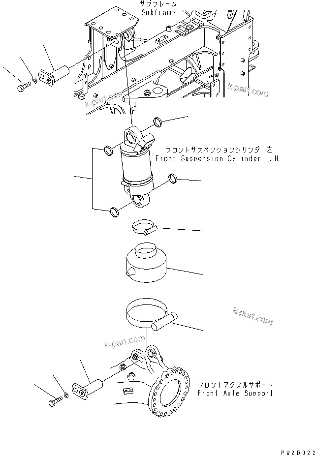 Komatsu parts book diagram for HM300-1 S/N 1001-UP: FRONT SUSPENSION CYLINDER ? L.H. (MOUNTING PARTS)
