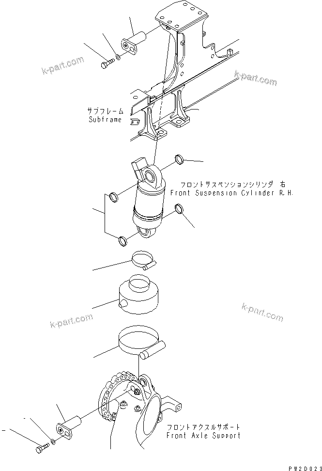 Komatsu parts book diagram for HM300-1 S/N 1001-UP: FRONT SUSPENSION CYLINDER ? R.H. (MOUNTING PARTS)