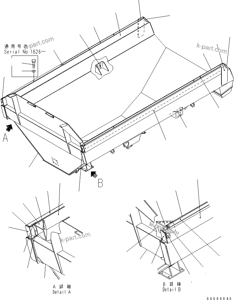 Komatsu parts book diagram for HM300-1 S/N 1001-UP: BODY (WITH NEW TAIL GATE AND SIDE EXTENSION)(#1518-)