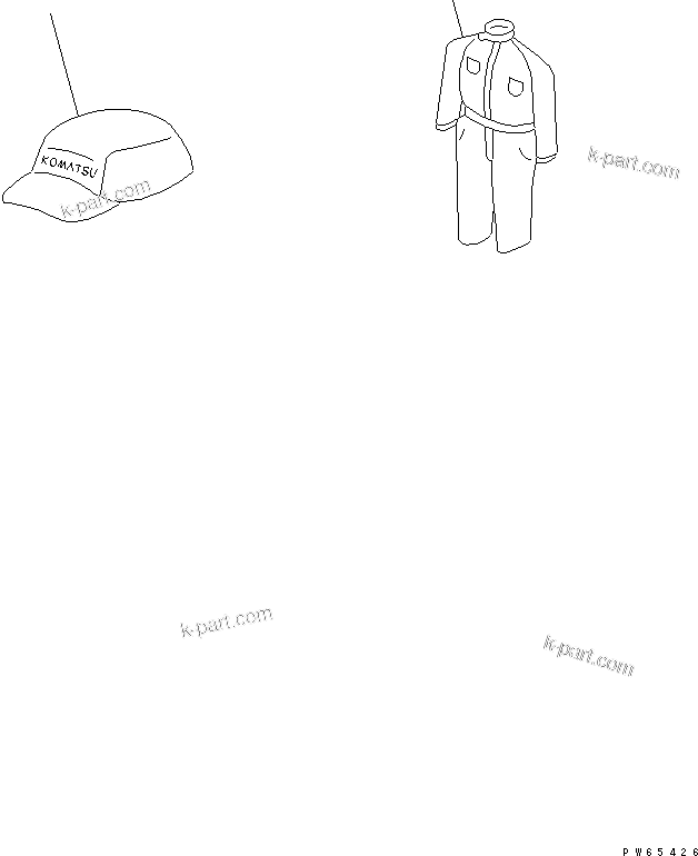 Komatsu parts book diagram for HM300-1 S/N 1001-UP: CAP AND OVERALLS (SIZE L) (FOR OVERSEAS)