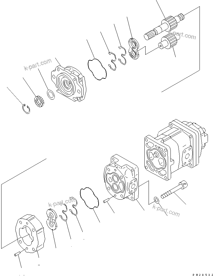 Komatsu parts book diagram for HM300-1 S/N 1001-UP: HYDRAULIC GEAR PUMP (SAR63 ?63 ?6) (1/3)