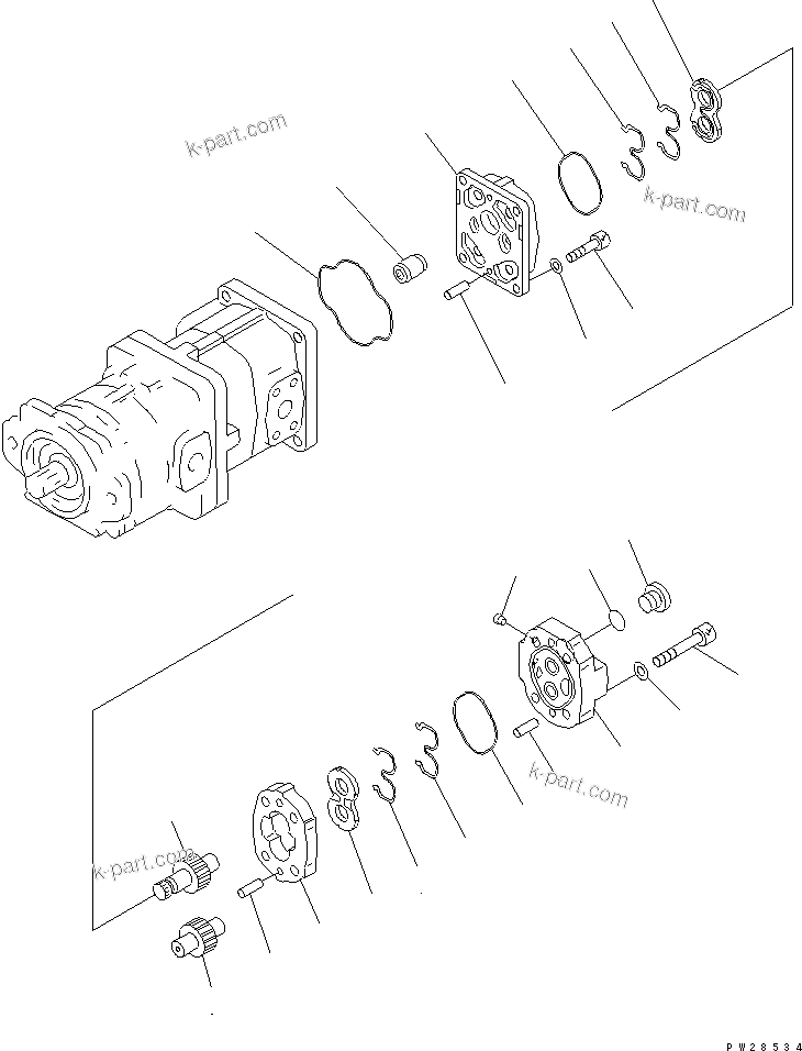 Komatsu parts book diagram for HM300-1 S/N 1001-UP: HYDRAULIC GEAR PUMP (SAR63 ?63 ?6) (3/3)